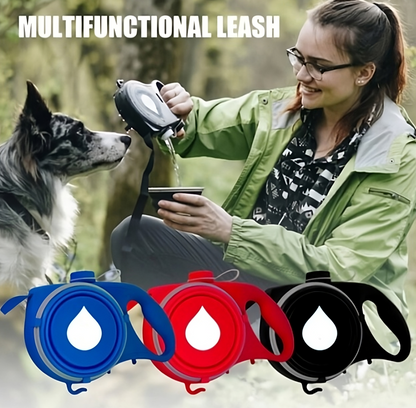 Multifunctionele Hondenriem met Geïntegreerde Waterfles en Opvouwbare Voerbak – Perfect voor Wandelen met Honden